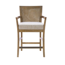 Load image into Gallery viewer, Cane Back Counter Stool With Upholstered Seat - Cream / Reclaimed Natural