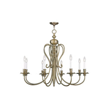 Load image into Gallery viewer, 32" Eight Light Dimmable Chandelier With Shades - Antiqued Brass