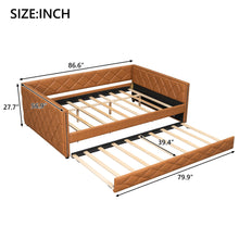 Load image into Gallery viewer, Upholstered Full Long Daybed With Trundle And LED Armrests - Brown