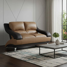 Load image into Gallery viewer, Faux Leather Love Seat - Brown / Silver