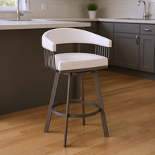Load image into Gallery viewer, 34" Swivel Backless Counter Height Bar Chair - White / Silver