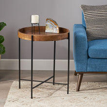 Load image into Gallery viewer, Modern Industrial Round End Table With Tray Top And Foldable Iron Legs - Natural