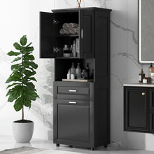 Load image into Gallery viewer, Tall Bathroom Cabinet With Tilt-Out Laundry Basket And Upper Storage
