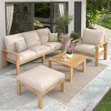 Load image into Gallery viewer, Outdoor 4 Pieces Acacia Sectional Patio Sofa Set - Light Gray / Teak