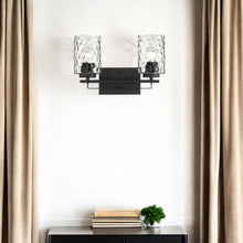 Load image into Gallery viewer, Metal And Pebbled Glass Two Light Wall Sconce - Black