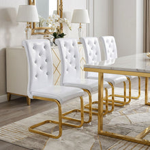 Load image into Gallery viewer, Faux Leather Metal Dining Side Chairs (Set of 4) - White / Gold