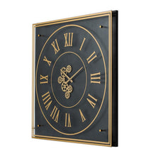 Load image into Gallery viewer, Exposed Gear Square Wall Clock - Black / Gold