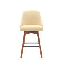 Load image into Gallery viewer, Faux Leather With Solid Wood Swivel Counter Height Bar Chair - Cream And Wood Brown