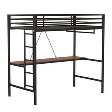 Load image into Gallery viewer, Adam - Twin Loft Bunk Bed With Cinnamon Wood Desk And Closet Rod - Black