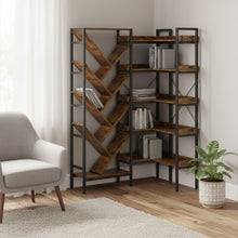 Load image into Gallery viewer, Ten Tier Corner Bookcase - Brown / Black