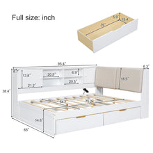 Load image into Gallery viewer, L-Shaped Daybed Corner Bed Under Bed Drawers With Storage Bookcase And Upholstered Headboard And USB Charging Ports