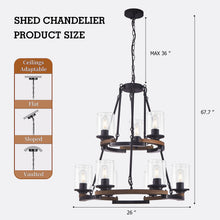 Load image into Gallery viewer, Wagon Wheel Chandelier, Ceiling Light With Adjustable Height - Black / Brown