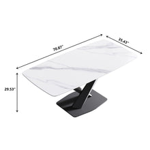 Load image into Gallery viewer, 70.87" Modern Artificial Stone White Curved Black Metal Leg Dining Table, Can Accommodate 6-8 People - White / Black