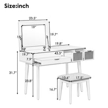 Load image into Gallery viewer, Classic Wood Makeup Vanity Set With Flip-Top Mirror And Stool, Dressing Table With Three Drawers And Storage Space