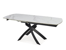 Load image into Gallery viewer, 47" Ceramic And Metal Self-Storing Leaf Cross Leg Base Oval Extendable Dining Room Table - Gray / White