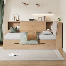 Load image into Gallery viewer, L-Shaped Daybed Corner Bed Under Bed Drawers With Storage Bookcase And Upholstered Headboard And USB Charging Ports