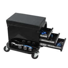 Load image into Gallery viewer, Rolling Creeper Garage Seat With 3 Built In Drawers, Rolling Tool Chest For Shop Or Garage - Black