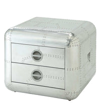 Load image into Gallery viewer, Aluminum Aviator Trunk Style Square End Table With Two Drawers - Silver