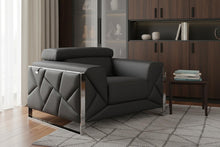 Load image into Gallery viewer, Mod Leather And Chrome Deco Accent Chair - Charcoal Gray