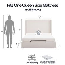Load image into Gallery viewer, Caron - Queen Size Upholstered Wingback Bed With Adjustable Base Bundle Set - Ivory