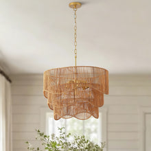 Load image into Gallery viewer, Chandelier With 7 Light E26 Base, Adjustable Height Wave Pendant Light For Living Room - Gold