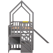 Load image into Gallery viewer, Twin Over Twin House Bunk Bed With Convertible Slide, Storage Staircase