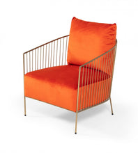 Load image into Gallery viewer, Velvet And Gold Solid Color Arm Chair - Orange