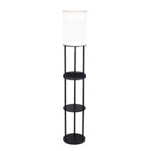 Load image into Gallery viewer, Wood Floor Lamp With Circular USB Charging Station Shelf - Black