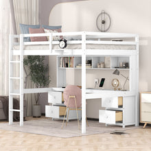 Load image into Gallery viewer, Full Size Loft Bed With Desk, Cabinets, Drawers, Charging Station And Bedside Tray, Sturdy Frame, No Box Spring Required - White