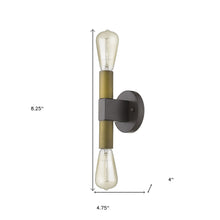 Load image into Gallery viewer, Two Light And Wood Wall Sconce - Brass