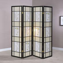 Load image into Gallery viewer, 4 Panel Folding Screen With Floral Motif - Black