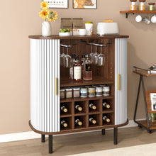 Load image into Gallery viewer, Fluted Wine Bar Cabinet With 8 Grid Wine Rack, 5 Level Adjustable Shelves, 2 Glass Holders