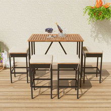 Load image into Gallery viewer, Outdoor Acacia Wood Bar Height Table And Eight Stools With Cushions
