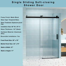 Load image into Gallery viewer, Frameless Soft-Closing Shower Door, 1/4" (6 Mm) Tempered Glass Single Sliding With Explosion Proof Coating