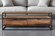 Load image into Gallery viewer, Solid Wood And Metal Coffee Table With Two Drawers And Shelf - Brown And Black