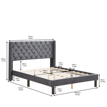 Load image into Gallery viewer, Velvet Button Tufted-Upholstered Bed With Wings Design Strong Wood Slat Support Queen Platform Bed - Gray