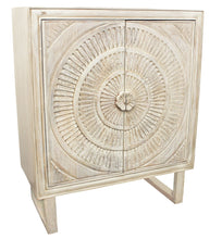 Load image into Gallery viewer, Solid Wood Two Door Floral Carved Accent Cabinet - Distressed White