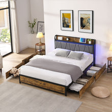 Load image into Gallery viewer, Contemporary Bed Frame With Storage Headboard, Charging Station, LED Lights
