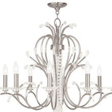 Load image into Gallery viewer, 28" Eight Light Metal Dimmable Chandelier With Shades - Nickel / Clear