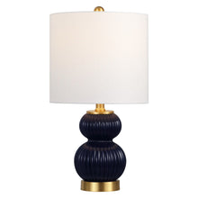 Load image into Gallery viewer, Gourd Table Lamp With Drum Shade - Navy Blue
