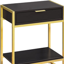 Load image into Gallery viewer, Wood And Metal End Table With Drawer And Shelf - Gold And Dark Brown