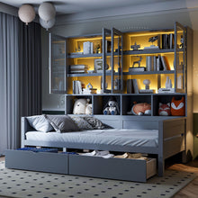 Load image into Gallery viewer, Daybed With Glass Door Storage Cabinets, Built In LED Lighting And Shelves