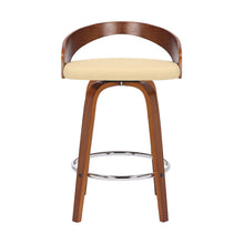 Load image into Gallery viewer, Faux Leather And Solid Wood Low Back Counter Height Swivel Bar Chair - Cream And Brown