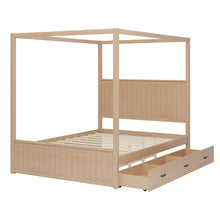 Load image into Gallery viewer, Queen Size Canopy Platform Bed With Trundle And 3 Storage Drawers, 4 Post, No Box Spring Needed - Natural