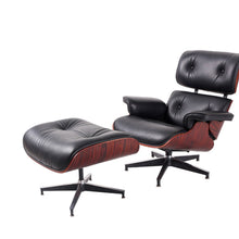 Load image into Gallery viewer, Tufted Leather And Dark Brown Swivel Lounge Chair with Ottoman 35" - Black