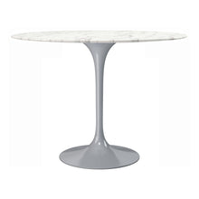 Load image into Gallery viewer, 40" Rounded Marble And Metal Pedestal Base Dining Table - Gray / White