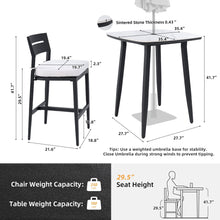 Load image into Gallery viewer, Modern Outdoor Patio Bar Set, Rounded Square Table & Bar Chairs, Non Rust Frame, Tapered Legs, Sunbrella Cushion