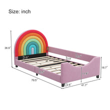 Load image into Gallery viewer, Rainbow Upholstered Twin Daybed Low To The Ground Design Cute Style Princess Bed - Colorful / Pink
