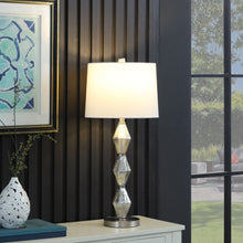 Load image into Gallery viewer, Geo Glass Table Lamp With White Shade - Brushed Silver