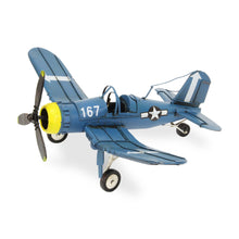 Load image into Gallery viewer, Hand Painted Model Airplane Tabletop Sculpture (489472) - Blue / Yellow